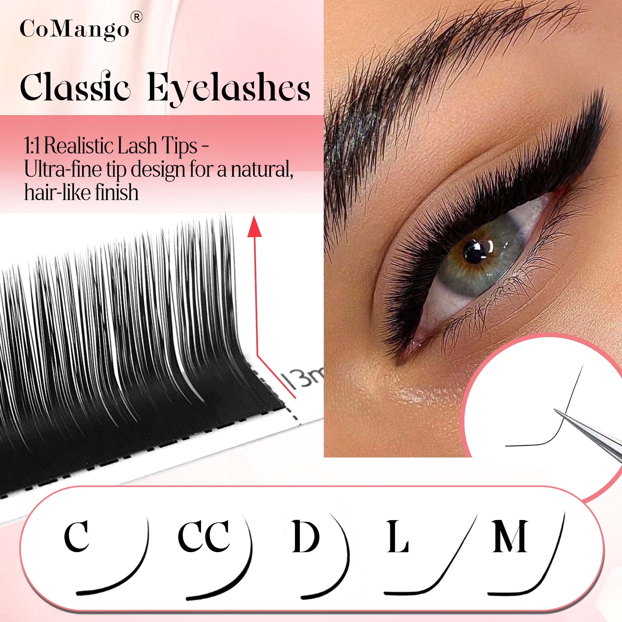 Eyelash Extensions Classic - CoMango Classic Lash Extension 0.03/0.05/0.07/0.1/0.15mm Individual